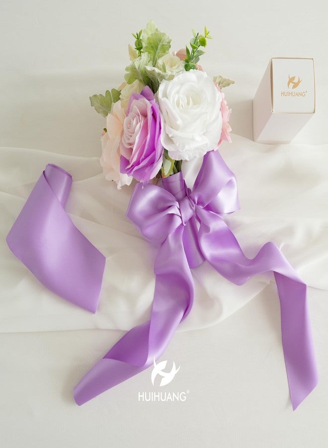 HUIHUANG Lilac Satin Ribbon 4 inch Wide Liliac Purple Ribbon Double-Faced Satin Ribbon for Wedding Chair Sash Bridal Shower Decor Large Bows Making Flower Bouquet Crafts -10 Yards/Roll - Image 3